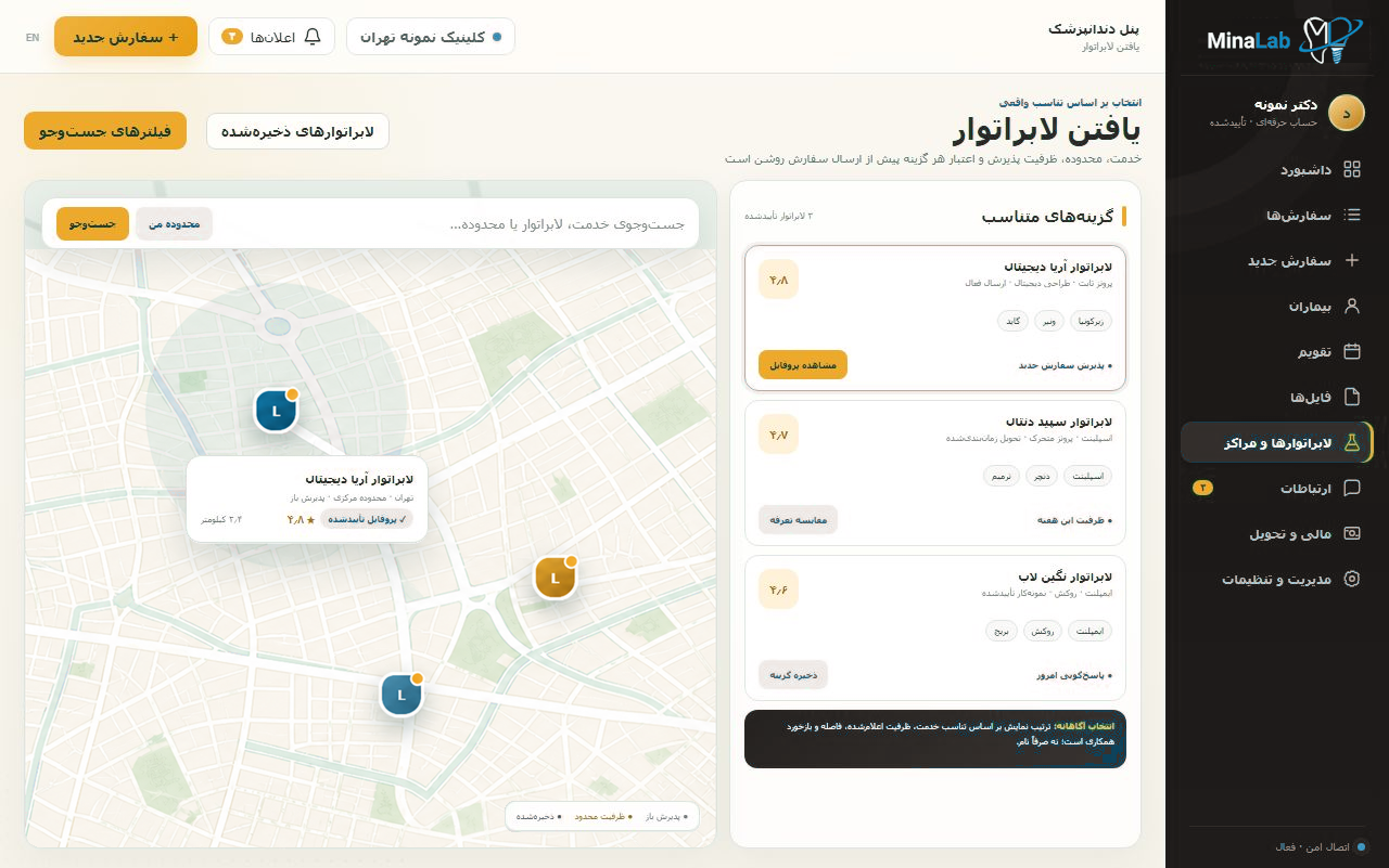 یافتن لابراتوار در مارکتپلیس MinaLab